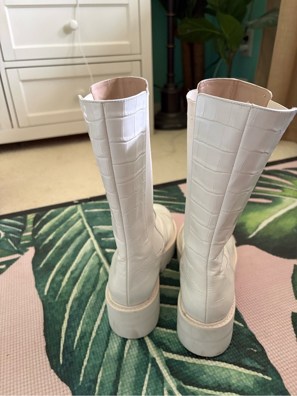 Stuart Weitzman White Croc-Embossed Platform Chelsea Boots - Women - Picture 2 of 4